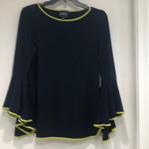 Coco Bianco Bell sleeved, blouse, size small, navy blue,yellow trim